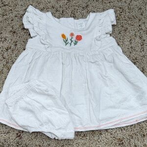 Nordstrom White Eyelet Dress Set with Orange and Coral Floral Embroidery